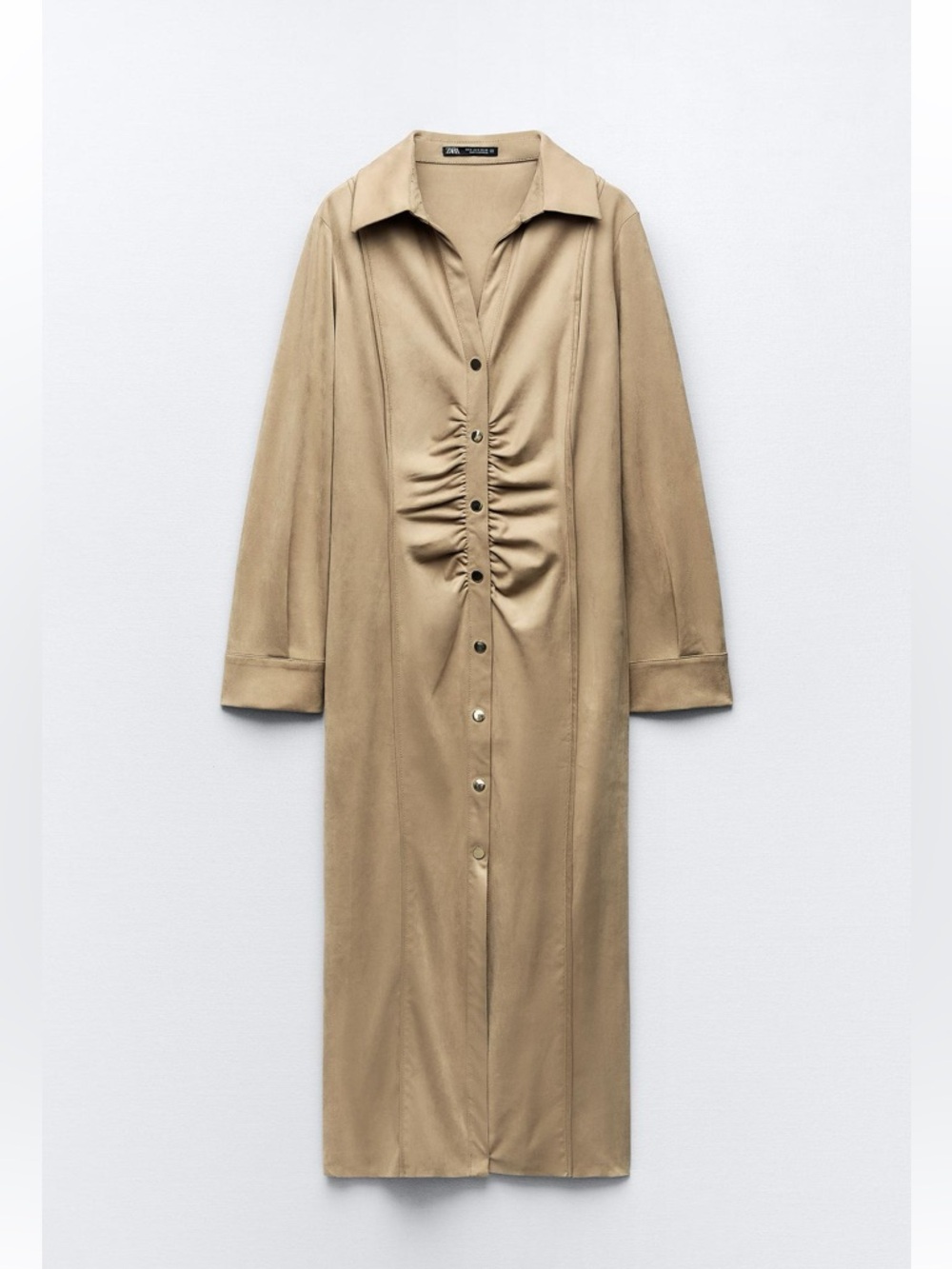 Zara Tan Suede-Look Button Front Dress